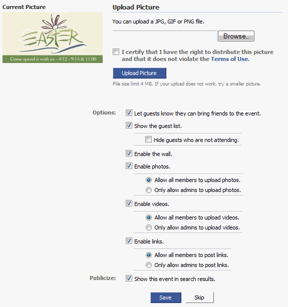 Facebook Events Step 2